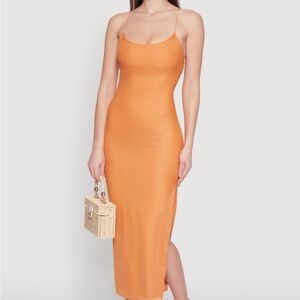 Elegant Orange Ribbed Dress